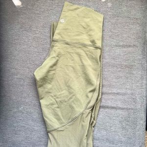 Excellent condition- Lululemon full length Olive Green leggings w/ Mesh Panels